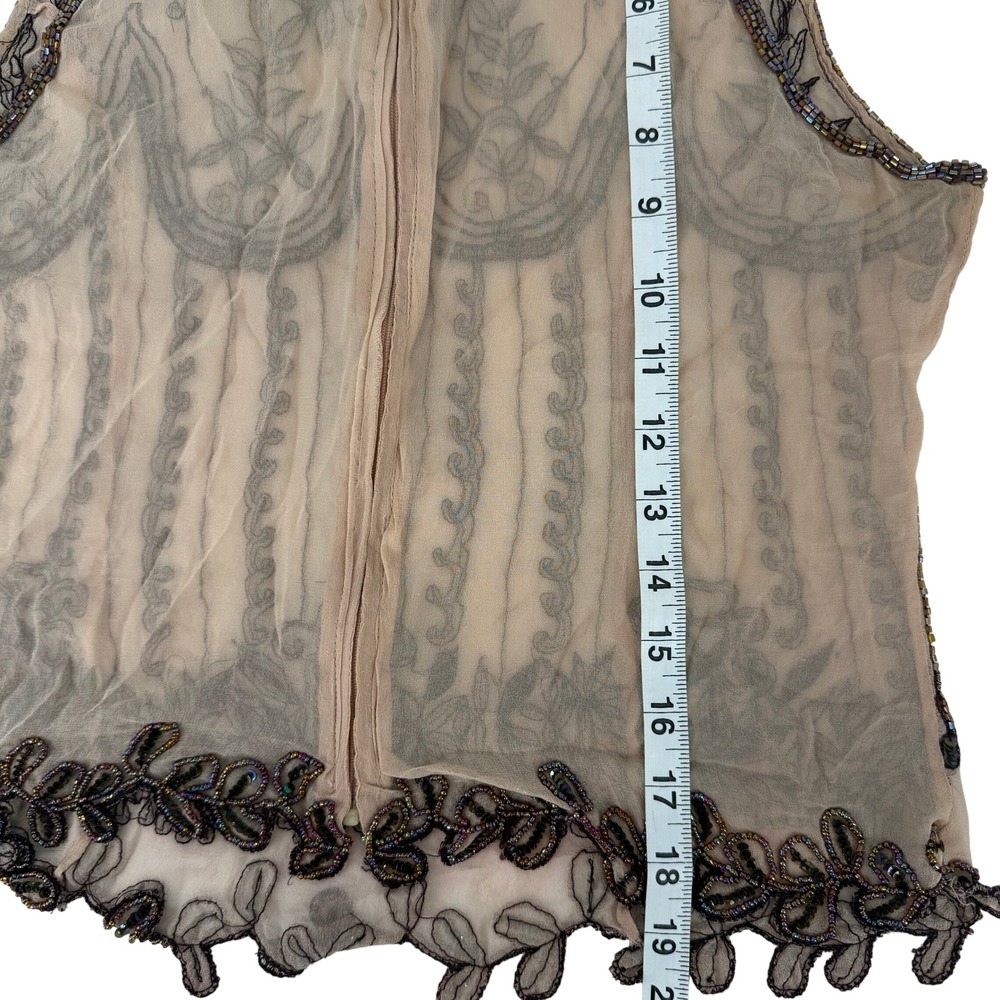 Caroll Vintage 90's French Sheer Beaded Sleeveless Blouse Peach Chiffon Boho Top - Picture 6 of 6